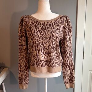 Maeve Brown and Tan Patterned Crew Neck Sweater